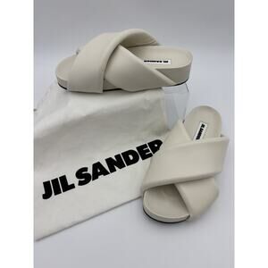 Jil Sander Padded Slides White Leather Size 38 / 8 Arch Support Puffy Pillow